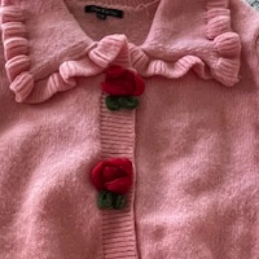 Pink Knit Cardigan Crocheted Strawberry Buttons Sz L/XL Coquette Twee Valentine - Picture 15 of 15